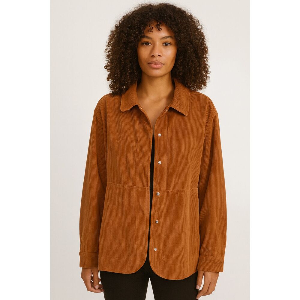 LACAUSA‎ Corduroy Buttoned Oversized Shacket Brown Small